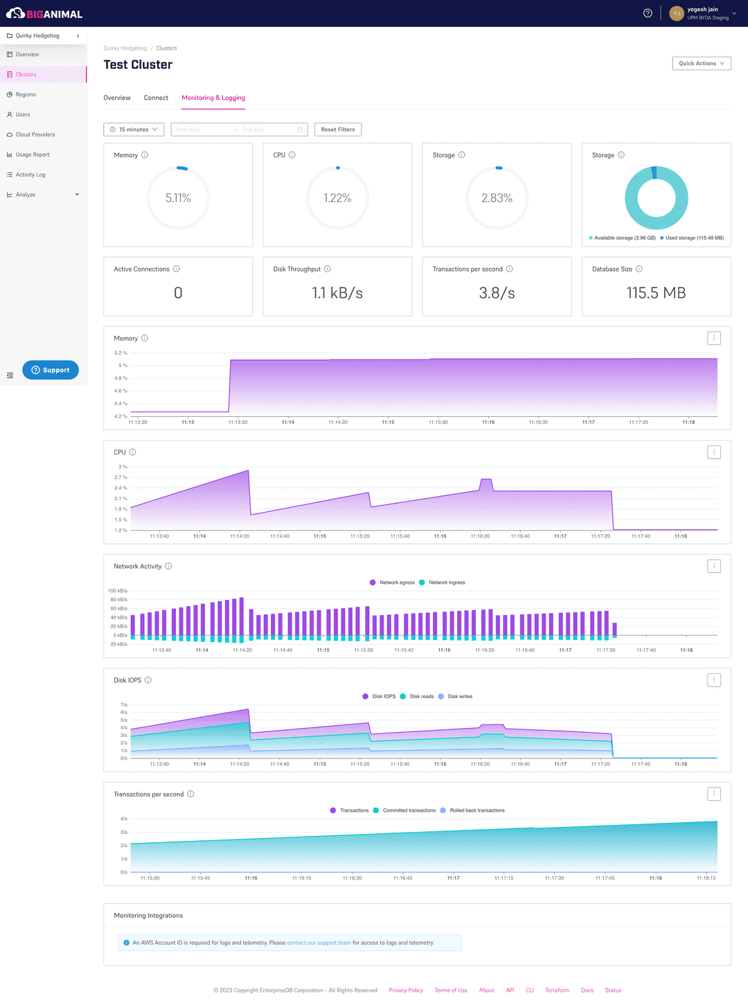 Monitoring and logging tab