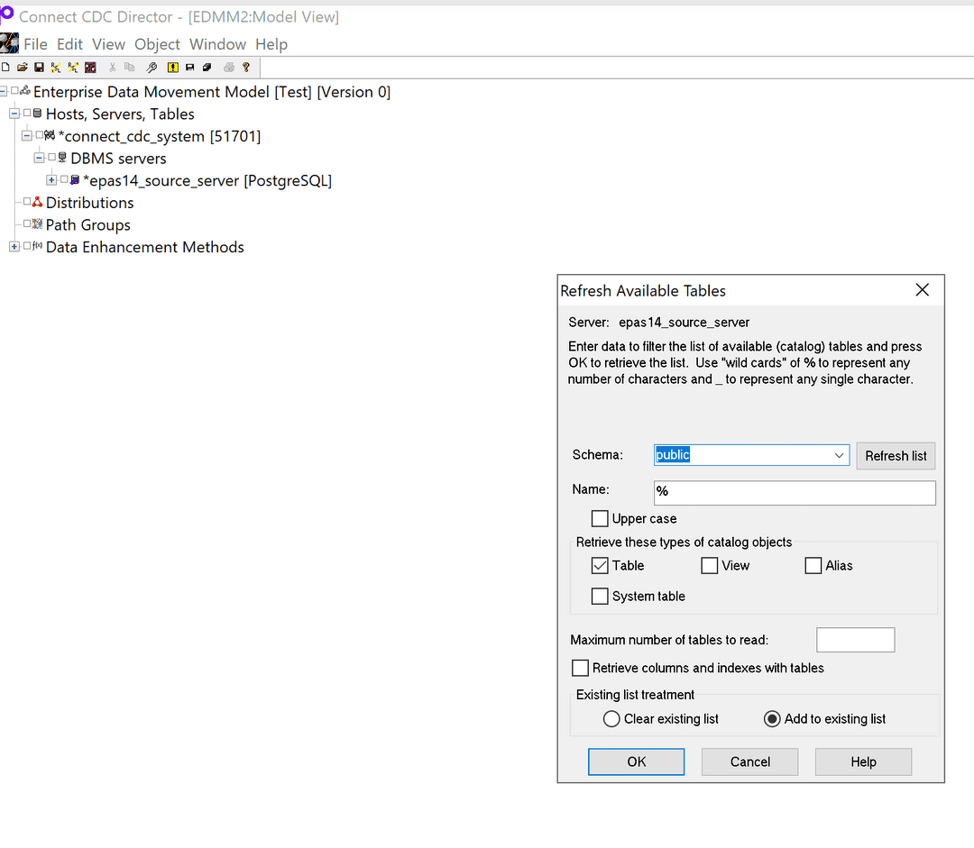 Refresh Available Tables